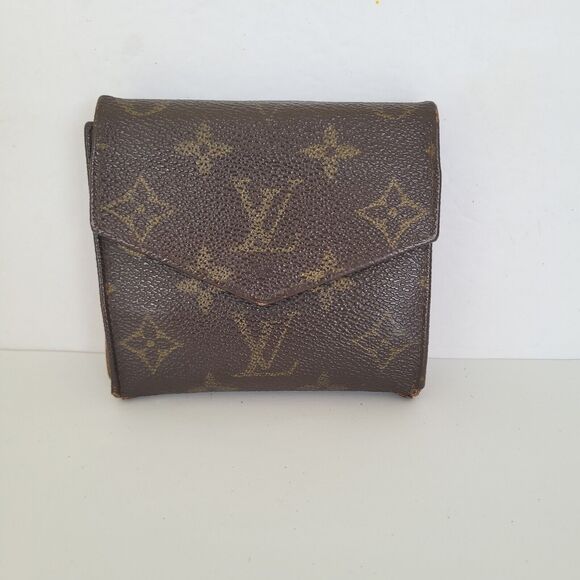 LOUIS VUITTON Vintage 80s Monogram Leather Wallet Brown Medium Trifold Elise - Picture 2 of 13